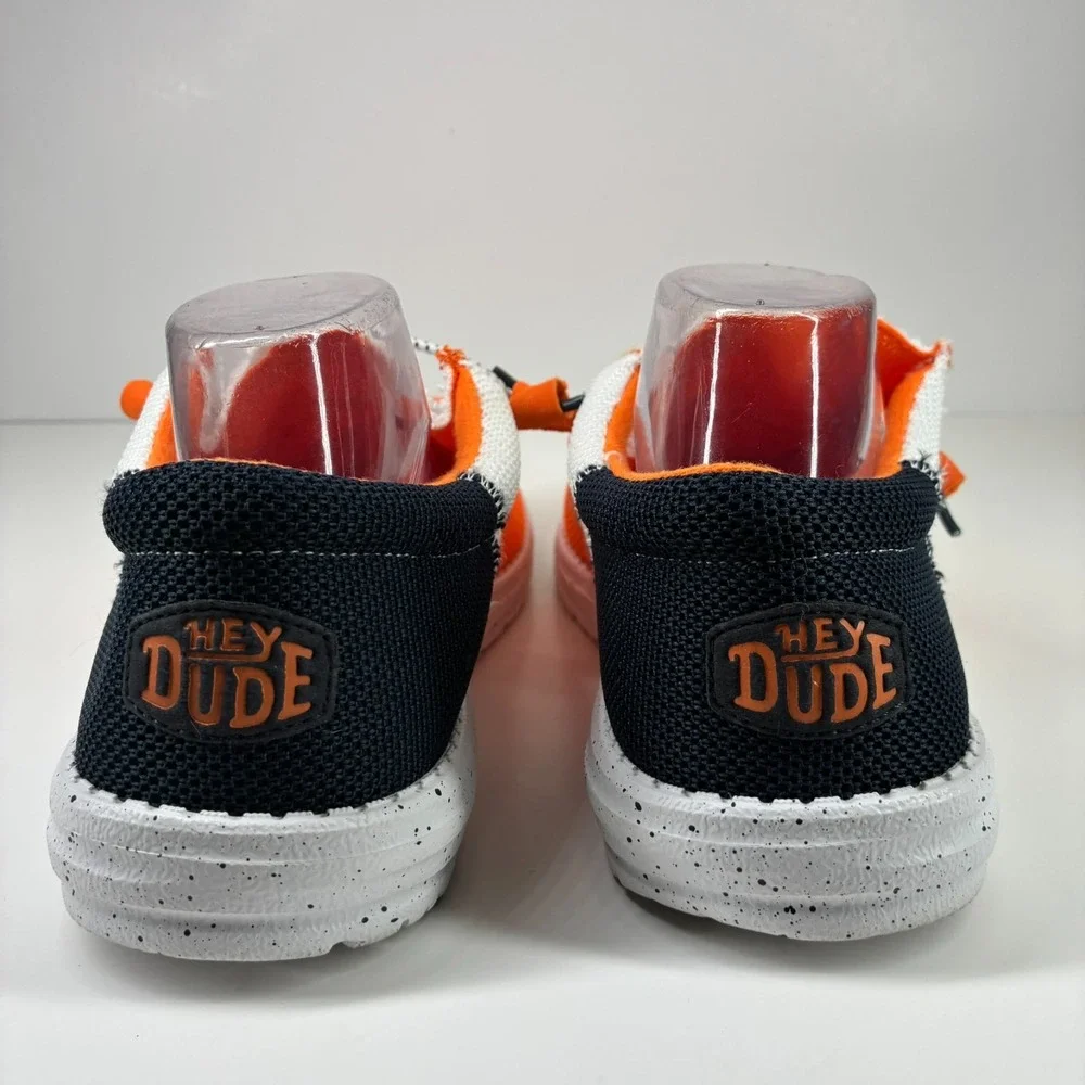 HEY DUDE Wally Tri Varsity Men's US 10 Orange White Mesh Casual Slip-On Shoes